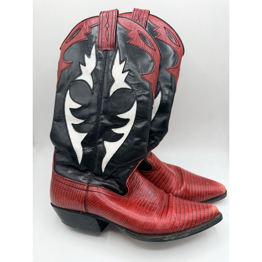 VTG Nancy Sabree Made In Brazil Red Black White Leather Cowboy Boots 2090